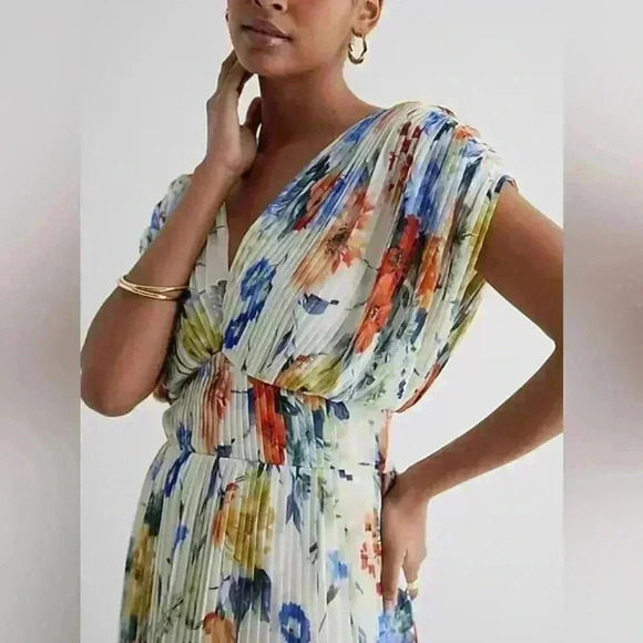 Express Floral Draped Sleeve Pleated Maxi Dress Size Large - Picture 4 of 14